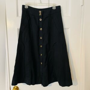 Ann Taylor Black Button-Front A-Line Midi Skirt